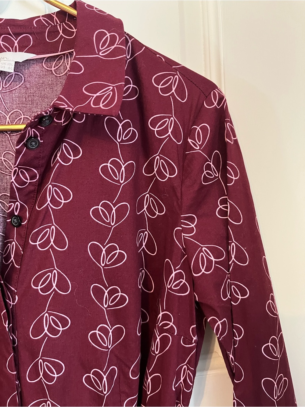 Boden Roseland Shirt Dress with Pockets Burgundy & Pink Heart Print Size 6 LONG - Picture 5 of 13